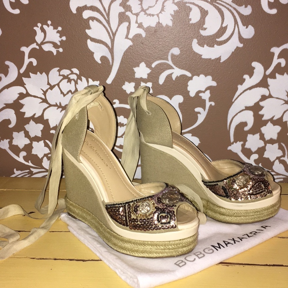 BCBGeneration beaded wedges with ankle ties